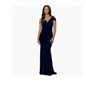 Betsy & Adam Long Velvet Sleeveless One Cold Shoulder Stretch Sheath Gown NWT
